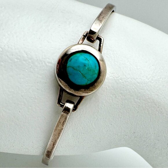 Vtg Taxco Sterling Silver Turquoise Bracelet Mexico 6.5 Inch - Picture 1 of 9
